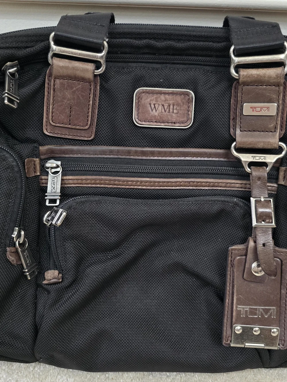 Tumi Black and Brown Travel Brief with Leather Trim